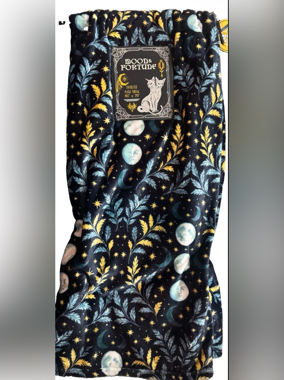 Moon Fortune Celestial Halloween Throw Blanket with Plants Stars & Moons NWT